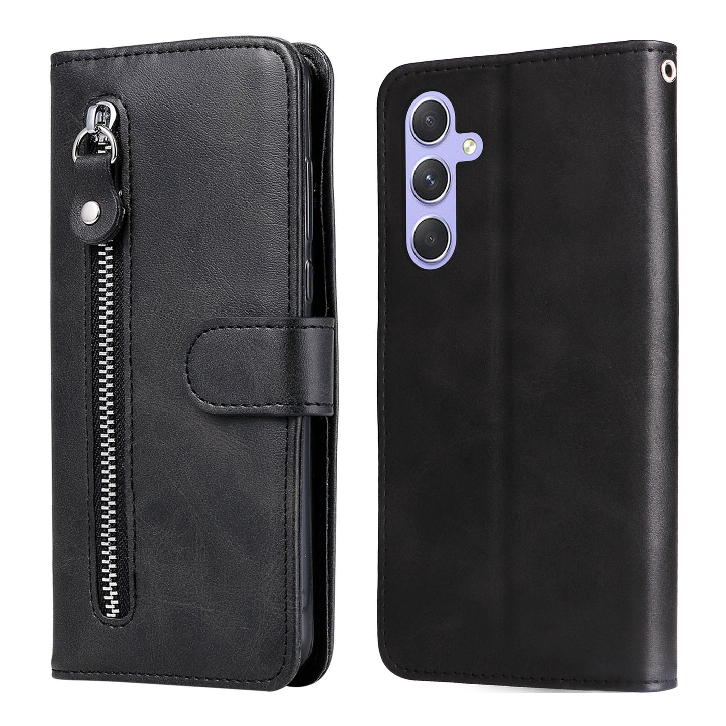 For Samsung Galaxy M54 5G / F54 5G PU Leather Zipper Pocket Phone Case Calf Texture Wallet Stand Cover