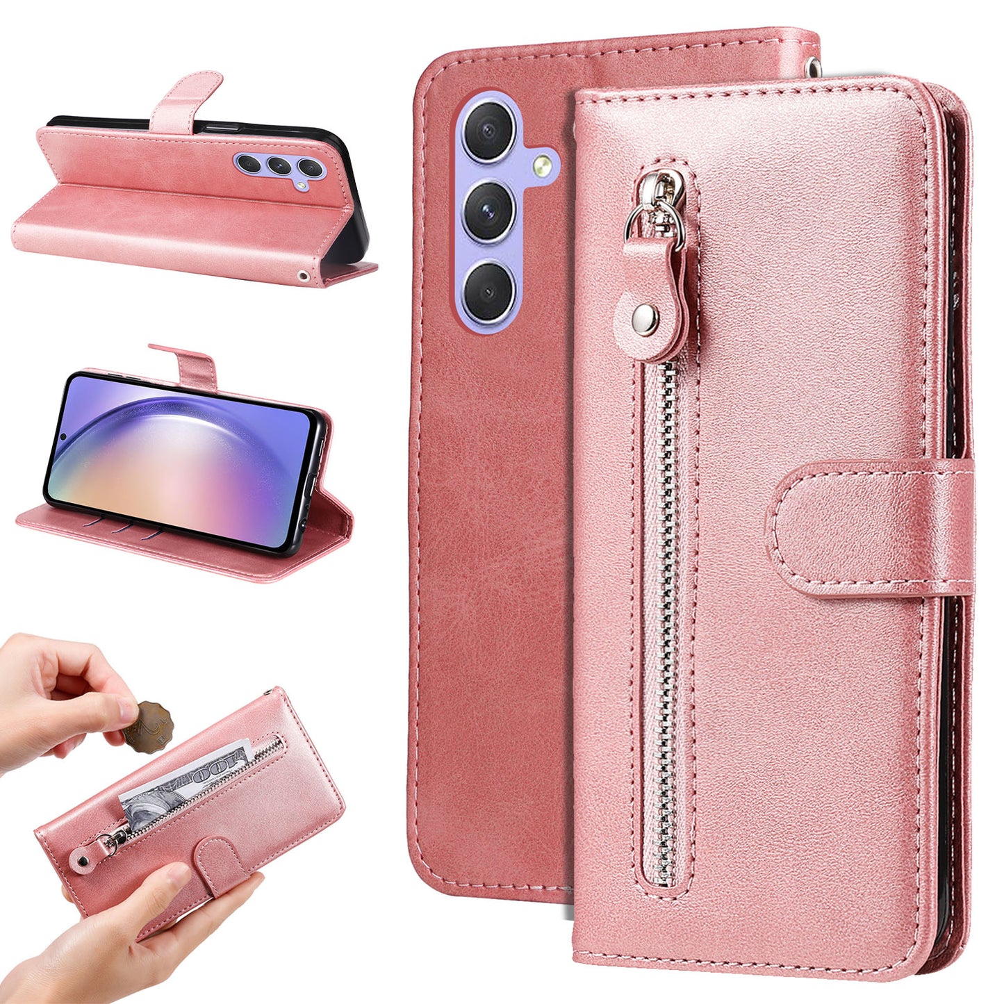 For Samsung Galaxy M54 5G / F54 5G PU Leather Zipper Pocket Phone Case Calf Texture Wallet Stand Cover