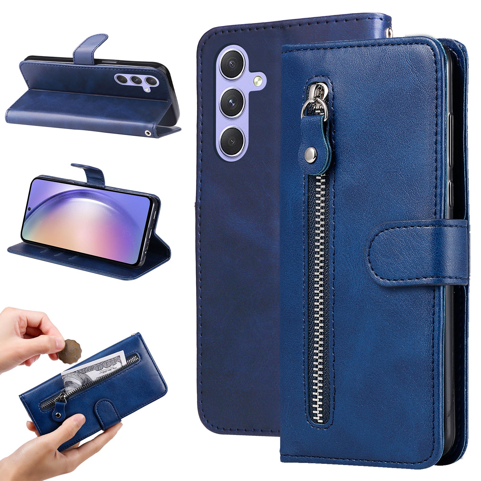 For Samsung Galaxy M54 5G / F54 5G PU Leather Zipper Pocket Phone Case Calf Texture Wallet Stand Cover