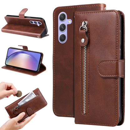 For Samsung Galaxy M54 5G / F54 5G PU Leather Zipper Pocket Phone Case Calf Texture Wallet Stand Cover