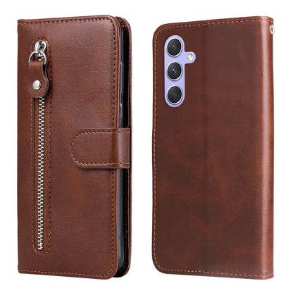 For Samsung Galaxy M54 5G / F54 5G PU Leather Zipper Pocket Phone Case Calf Texture Wallet Stand Cover