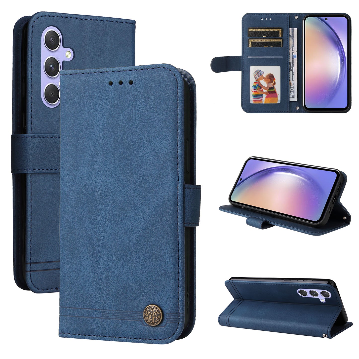 For Samsung Galaxy M54 5G / F54 5G PU Leather Skin-touch Phone Case Imprinted Lines Stand Wallet Cover