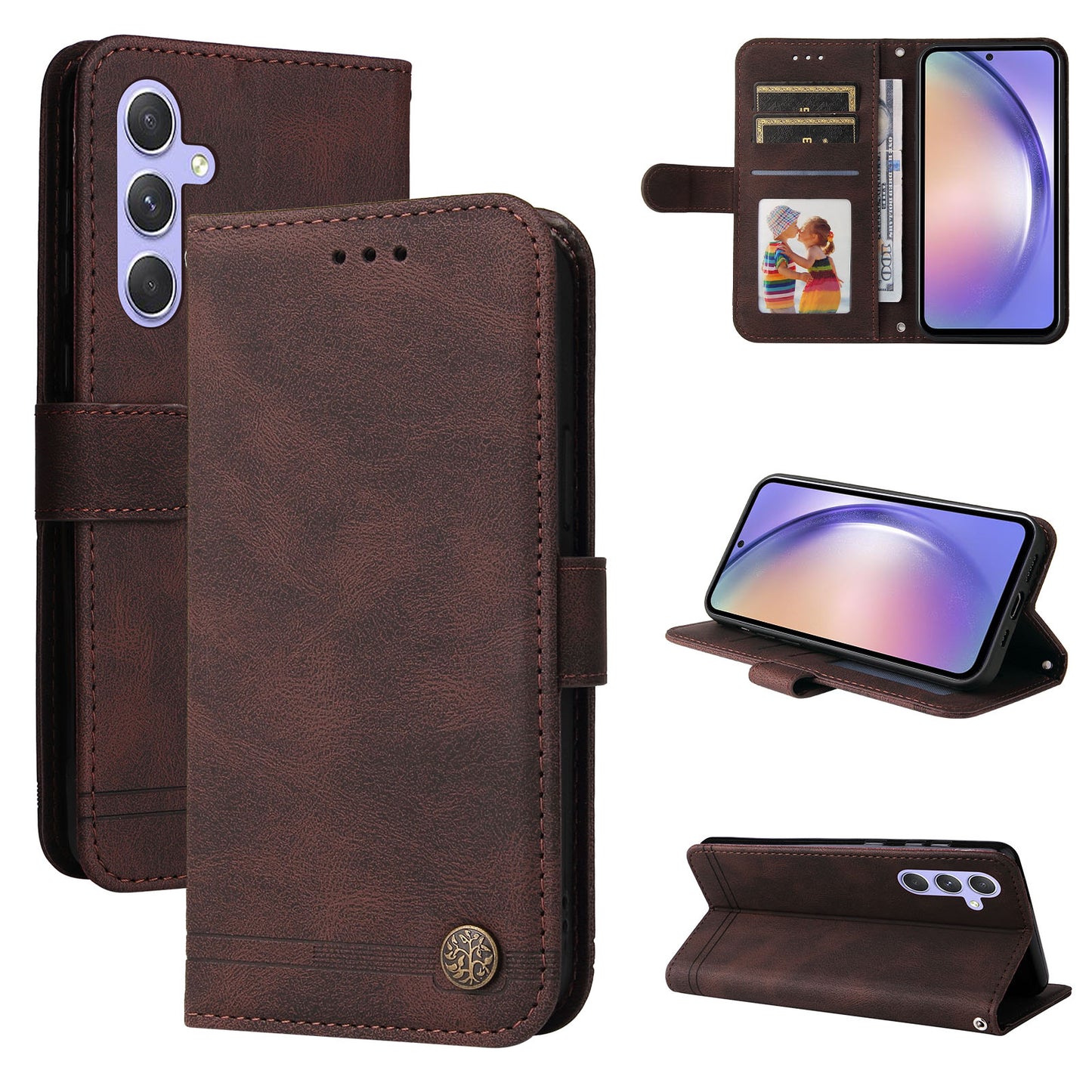 For Samsung Galaxy M54 5G / F54 5G PU Leather Skin-touch Phone Case Imprinted Lines Stand Wallet Cover