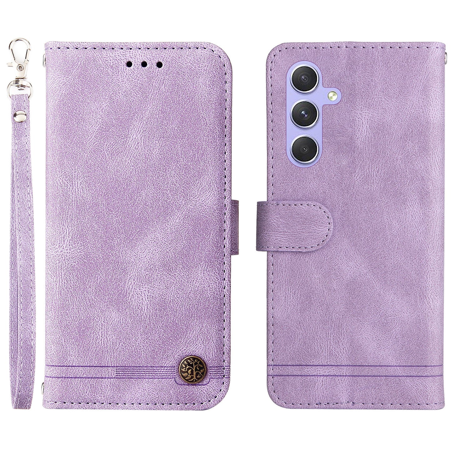 For Samsung Galaxy M54 5G / F54 5G PU Leather Skin-touch Phone Case Imprinted Lines Stand Wallet Cover