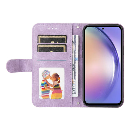 For Samsung Galaxy M54 5G / F54 5G PU Leather Skin-touch Phone Case Imprinted Lines Stand Wallet Cover