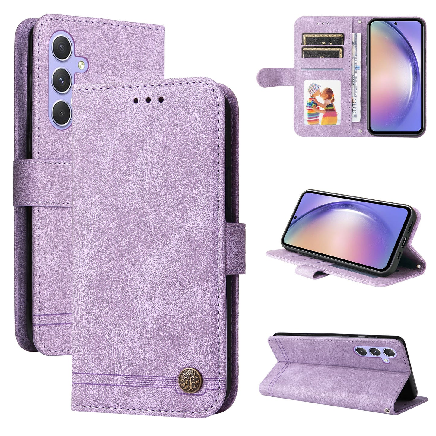 For Samsung Galaxy M54 5G / F54 5G PU Leather Skin-touch Phone Case Imprinted Lines Stand Wallet Cover
