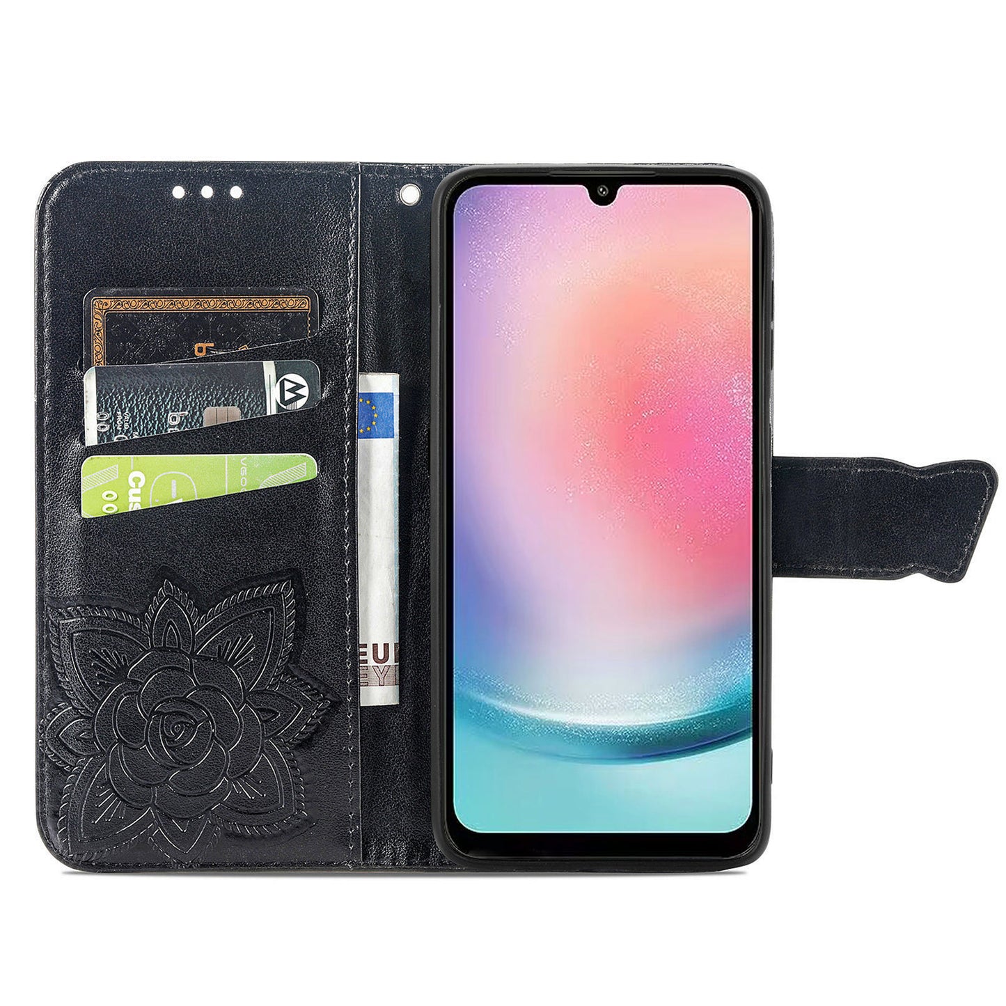 For Samsung Galaxy A24 4G Stand Wallet Case PU Leather Butterfly Imprinted Flip Phone Cover