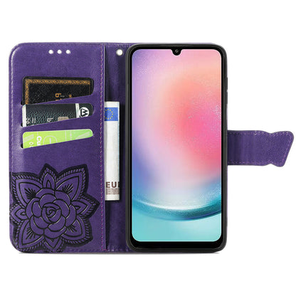 For Samsung Galaxy A24 4G Stand Wallet Case PU Leather Butterfly Imprinted Flip Phone Cover
