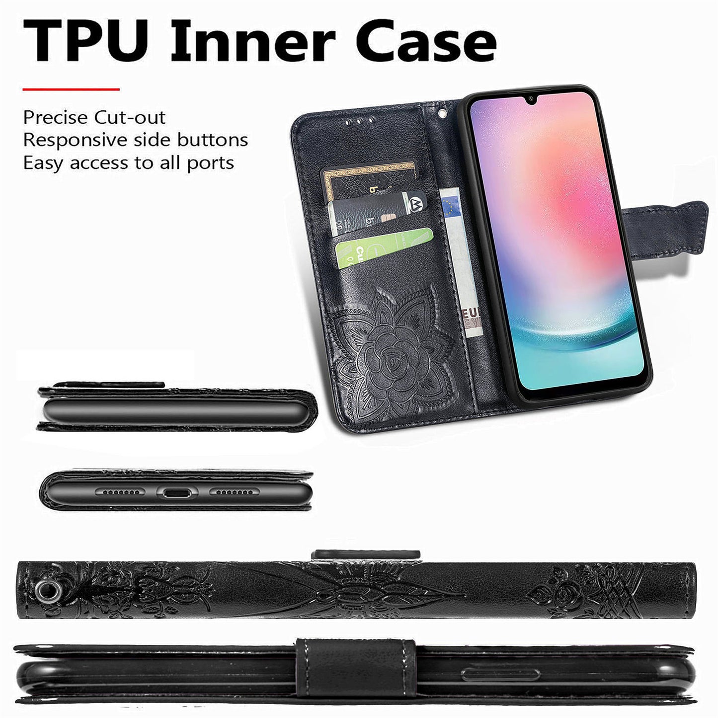 For Samsung Galaxy A24 4G Stand Wallet Case PU Leather Butterfly Imprinted Flip Phone Cover