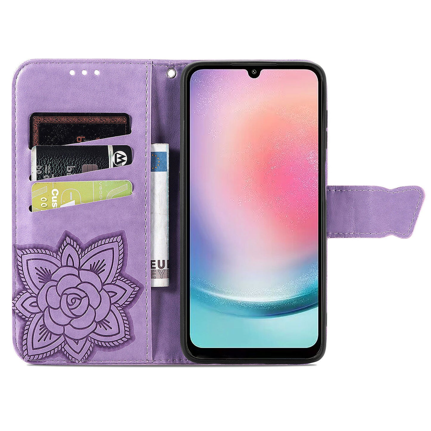 For Samsung Galaxy A24 4G Stand Wallet Case PU Leather Butterfly Imprinted Flip Phone Cover