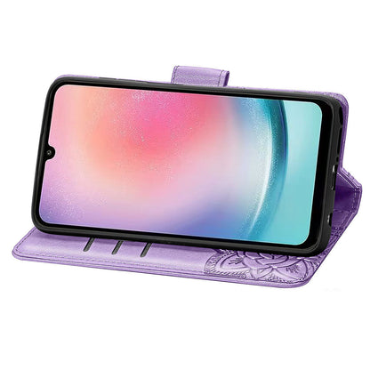For Samsung Galaxy A24 4G Stand Wallet Case PU Leather Butterfly Imprinted Flip Phone Cover