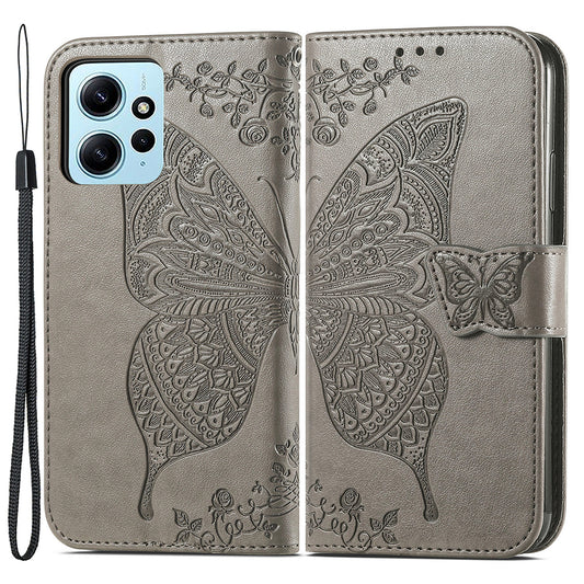For Xiaomi Redmi Note 12 4G PU Leather Cover Stand Butterfly Imprinted Flip Wallet Phone Case