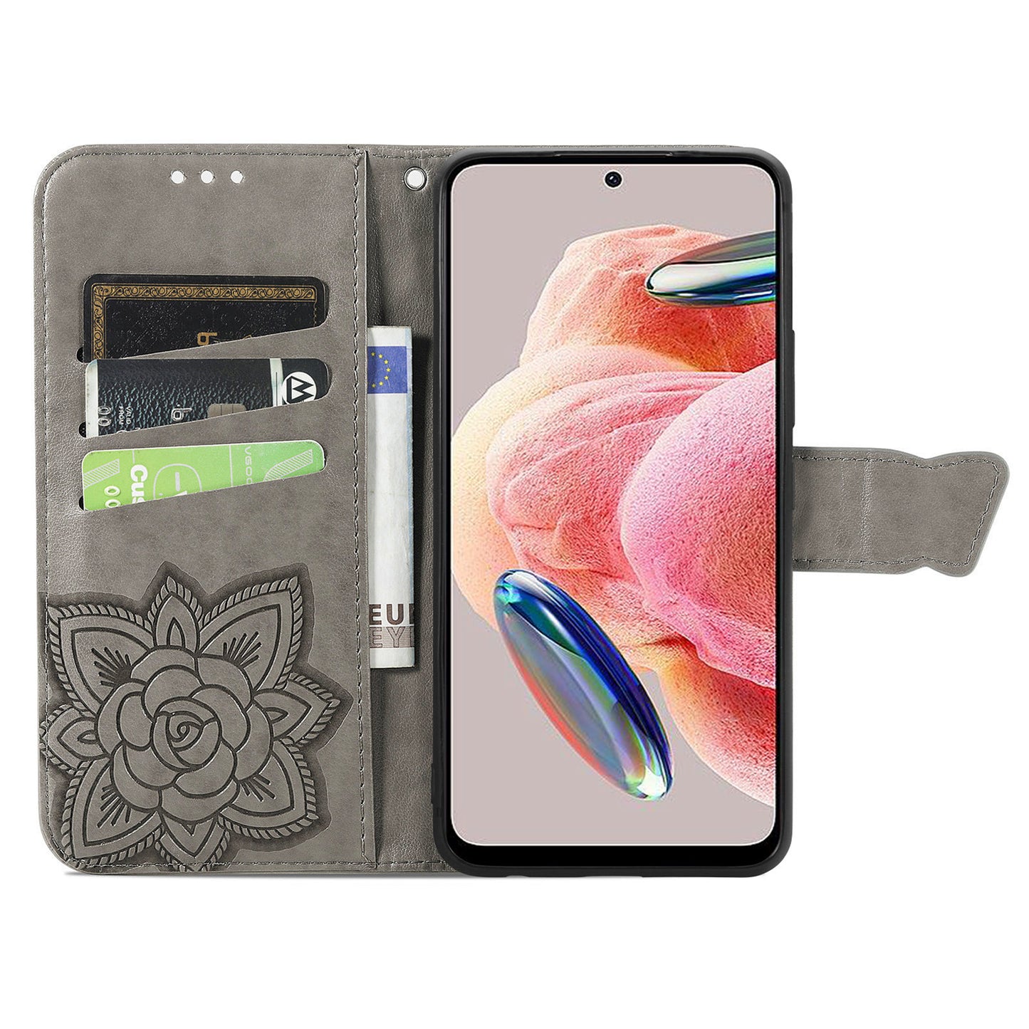 For Xiaomi Redmi Note 12 4G PU Leather Cover Stand Butterfly Imprinted Flip Wallet Phone Case