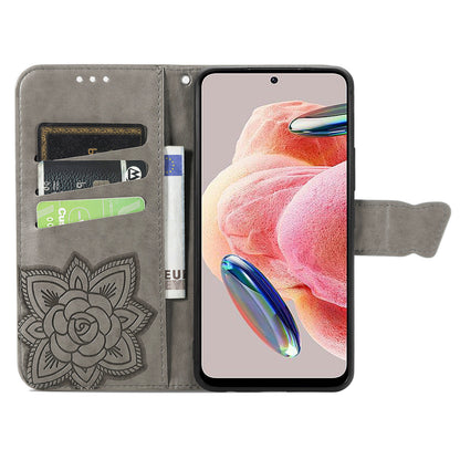 For Xiaomi Redmi Note 12 4G PU Leather Cover Stand Butterfly Imprinted Flip Wallet Phone Case
