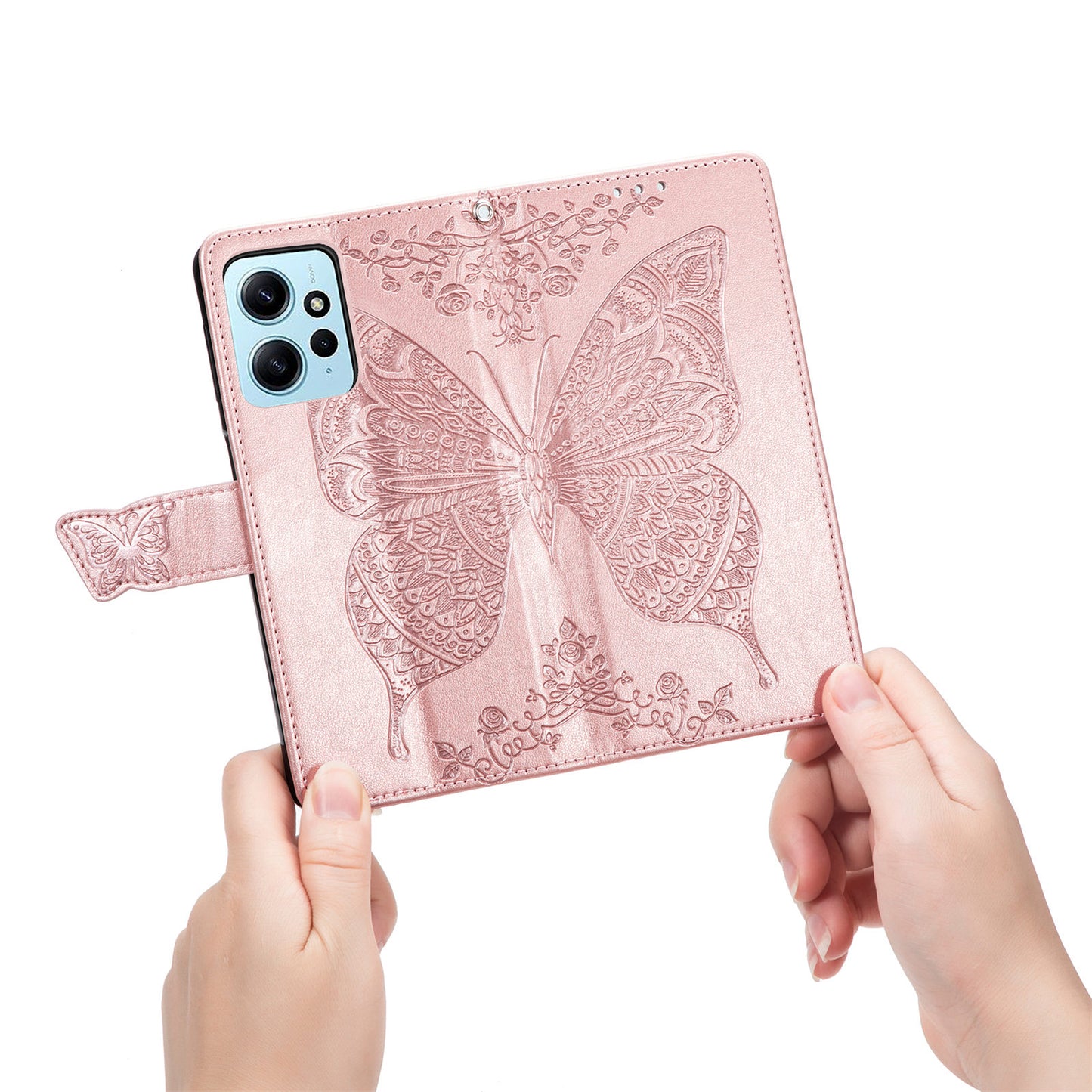 For Xiaomi Redmi Note 12 4G PU Leather Cover Stand Butterfly Imprinted Flip Wallet Phone Case