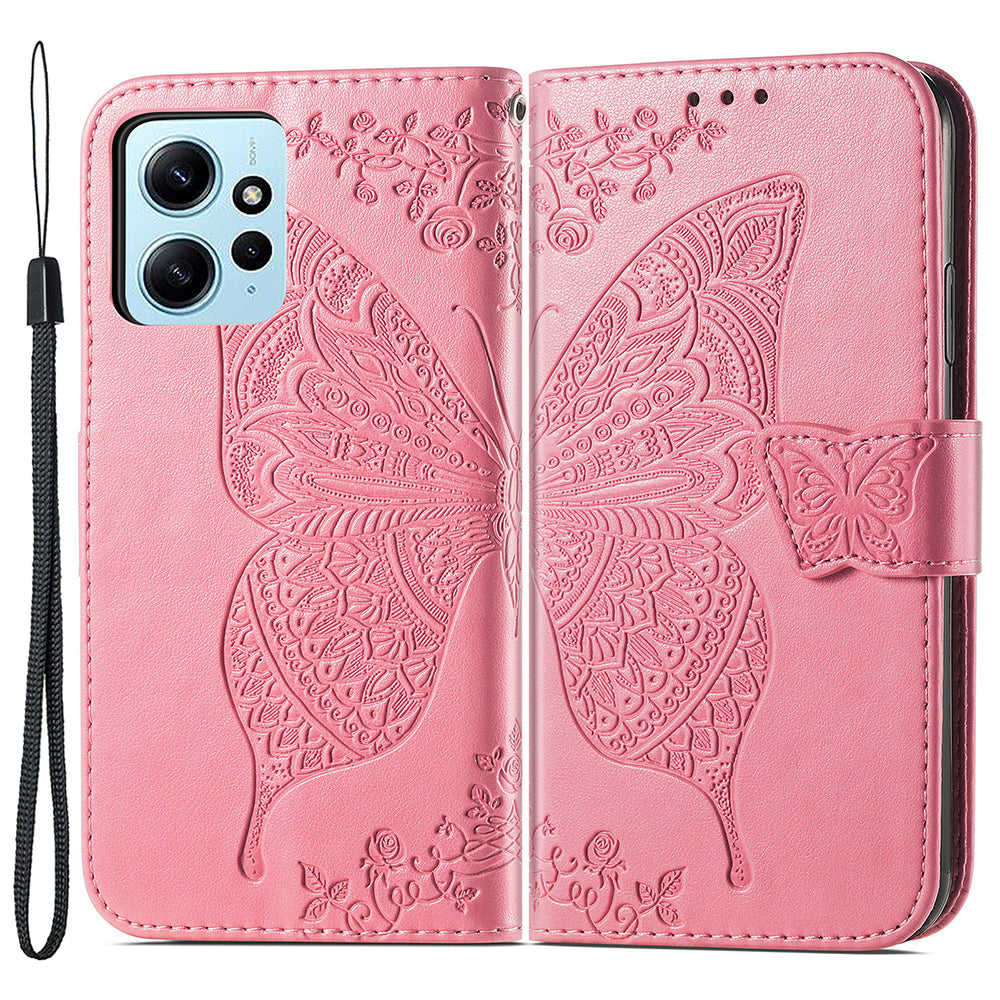 For Xiaomi Redmi Note 12 4G PU Leather Cover Stand Butterfly Imprinted Flip Wallet Phone Case