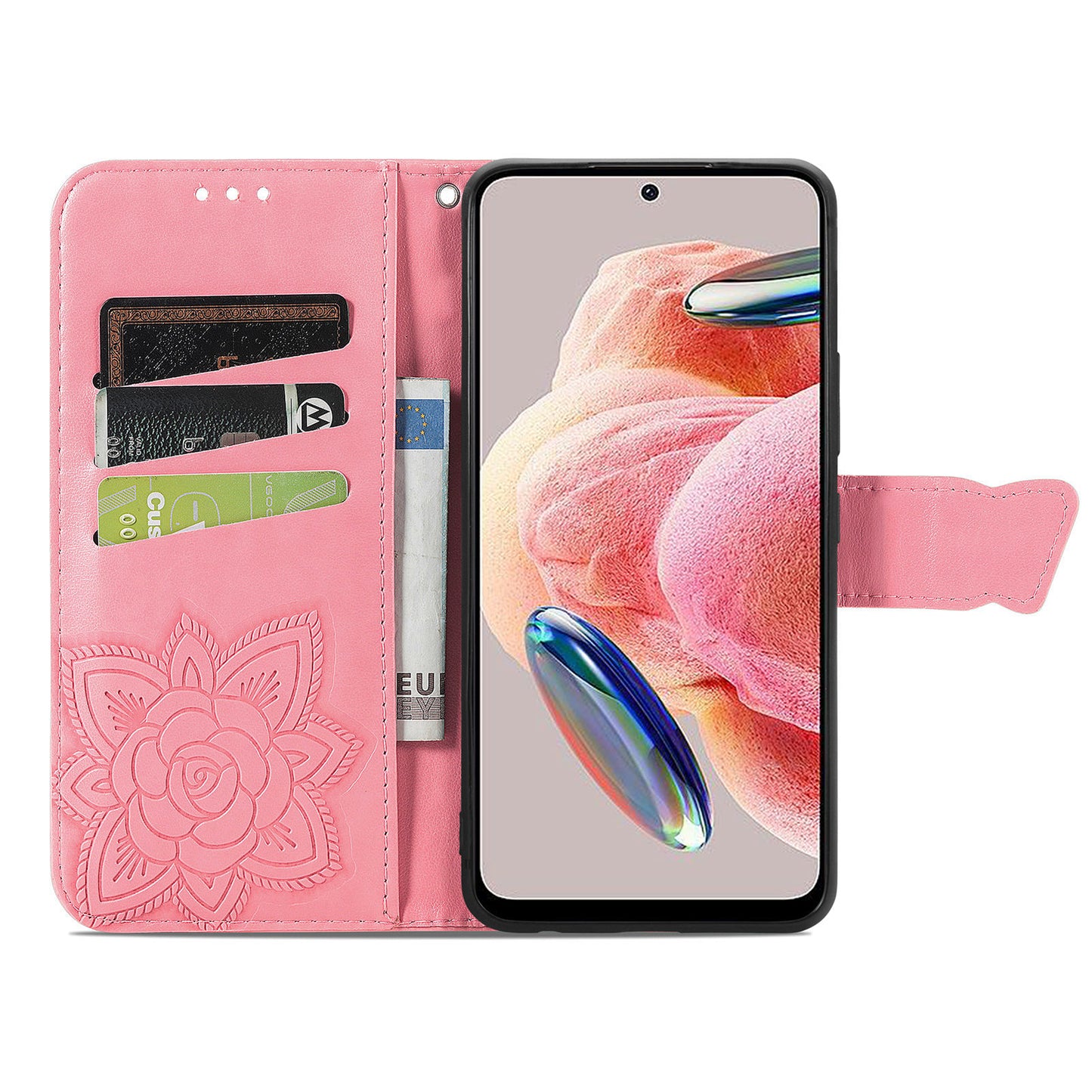 For Xiaomi Redmi Note 12 4G PU Leather Cover Stand Butterfly Imprinted Flip Wallet Phone Case