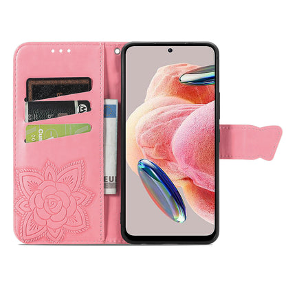 For Xiaomi Redmi Note 12 4G PU Leather Cover Stand Butterfly Imprinted Flip Wallet Phone Case