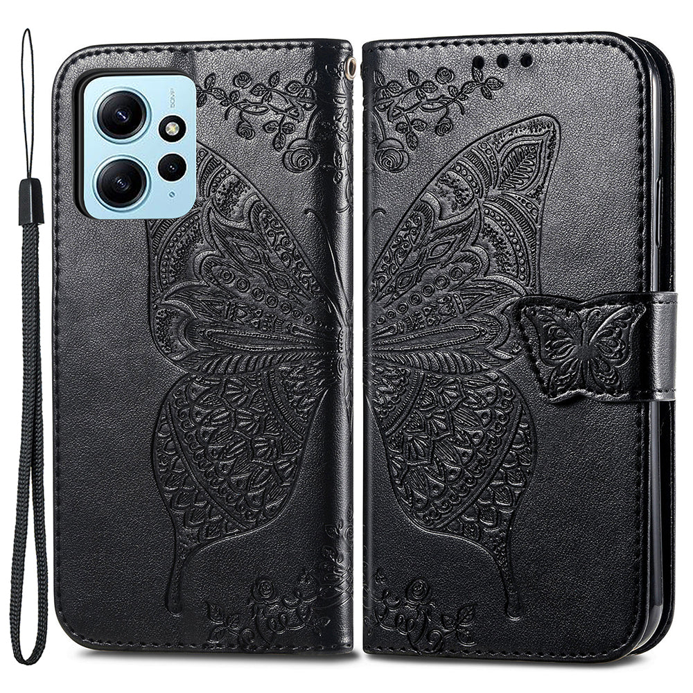 For Xiaomi Redmi Note 12 4G PU Leather Cover Stand Butterfly Imprinted Flip Wallet Phone Case