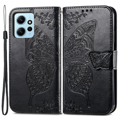 For Xiaomi Redmi Note 12 4G PU Leather Cover Stand Butterfly Imprinted Flip Wallet Phone Case
