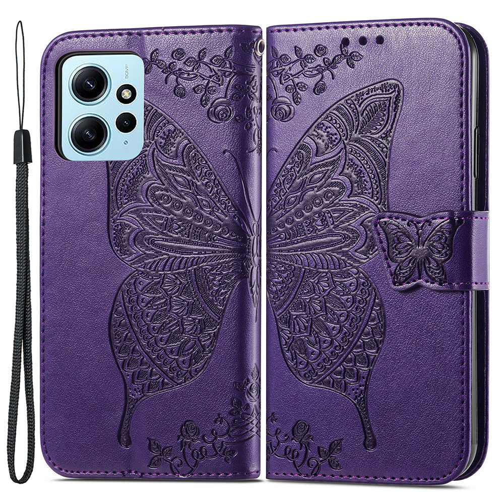 For Xiaomi Redmi Note 12 4G PU Leather Cover Stand Butterfly Imprinted Flip Wallet Phone Case