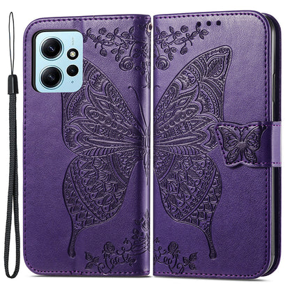 For Xiaomi Redmi Note 12 4G PU Leather Cover Stand Butterfly Imprinted Flip Wallet Phone Case