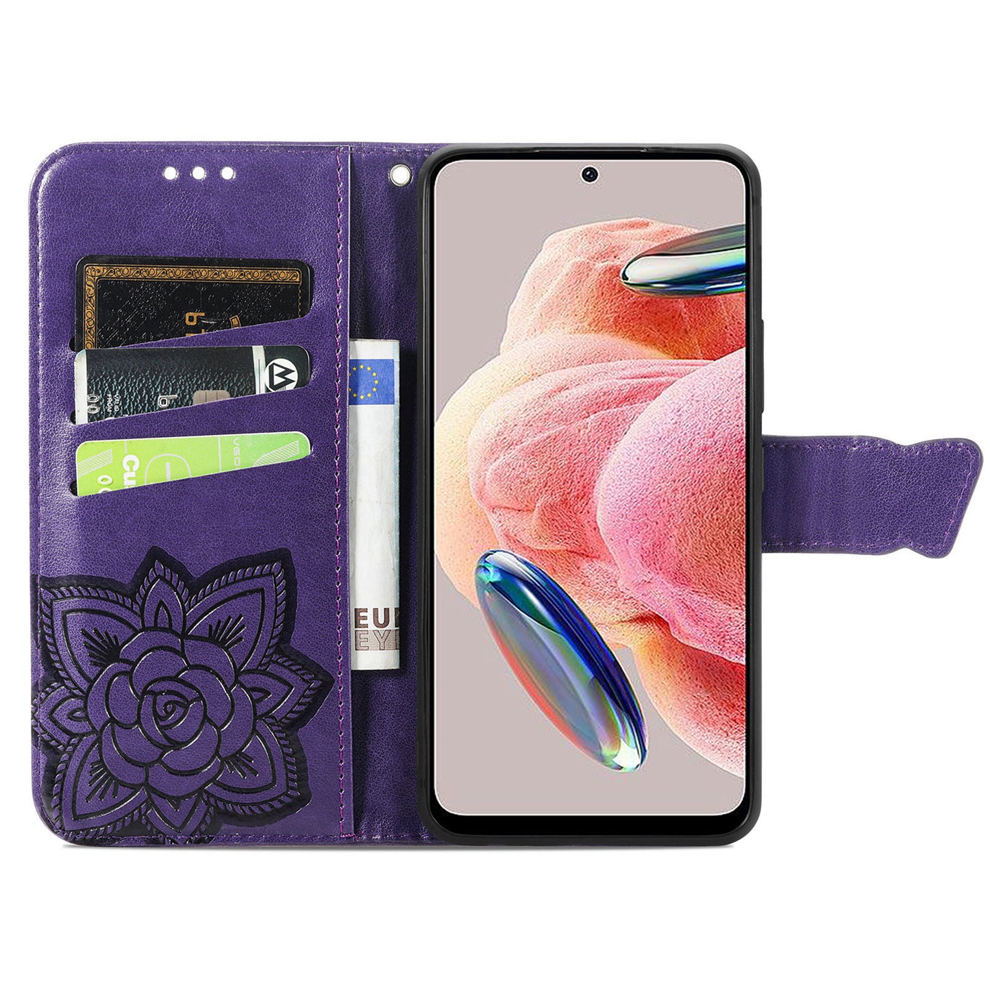 For Xiaomi Redmi Note 12 4G PU Leather Cover Stand Butterfly Imprinted Flip Wallet Phone Case