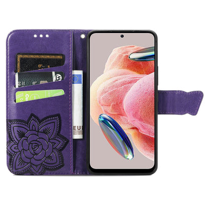 For Xiaomi Redmi Note 12 4G PU Leather Cover Stand Butterfly Imprinted Flip Wallet Phone Case
