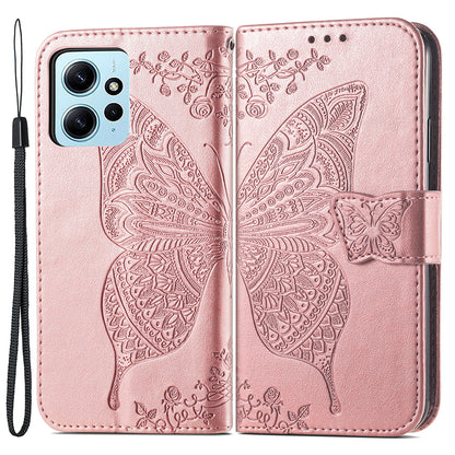 For Xiaomi Redmi Note 12 4G PU Leather Cover Stand Butterfly Imprinted Flip Wallet Phone Case