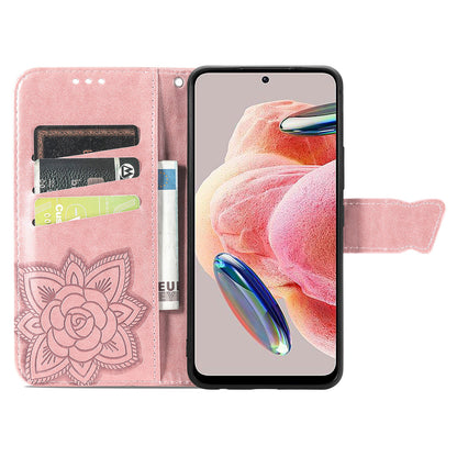 For Xiaomi Redmi Note 12 4G PU Leather Cover Stand Butterfly Imprinted Flip Wallet Phone Case