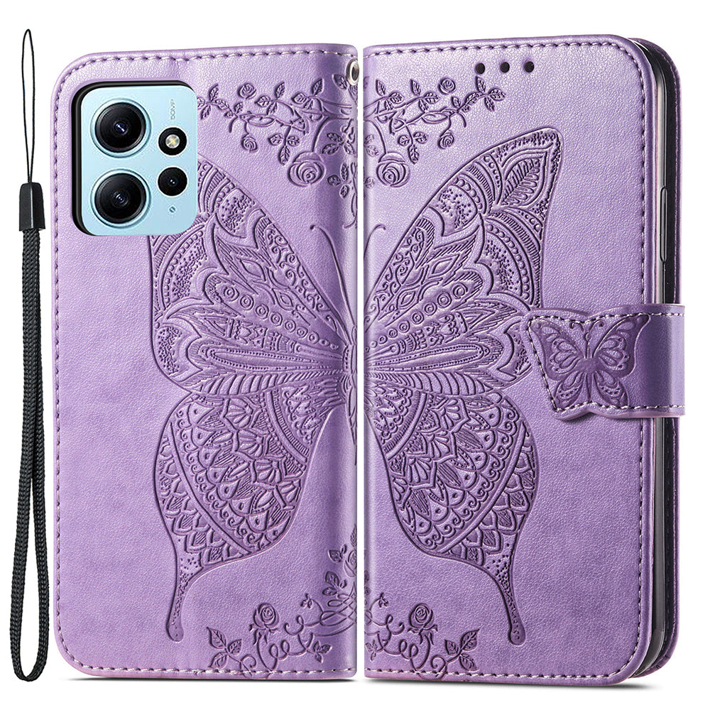 For Xiaomi Redmi Note 12 4G PU Leather Cover Stand Butterfly Imprinted Flip Wallet Phone Case