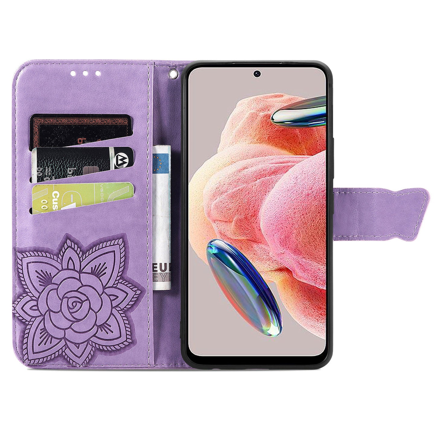 For Xiaomi Redmi Note 12 4G PU Leather Cover Stand Butterfly Imprinted Flip Wallet Phone Case