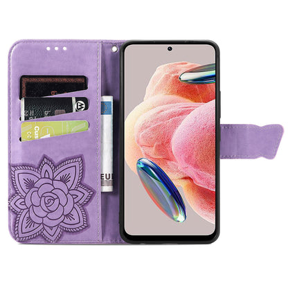 For Xiaomi Redmi Note 12 4G PU Leather Cover Stand Butterfly Imprinted Flip Wallet Phone Case