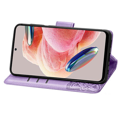 For Xiaomi Redmi Note 12 4G PU Leather Cover Stand Butterfly Imprinted Flip Wallet Phone Case