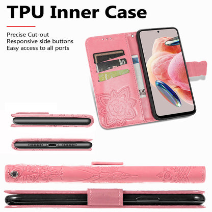 For Xiaomi Redmi Note 12 4G PU Leather Cover Stand Butterfly Imprinted Flip Wallet Phone Case