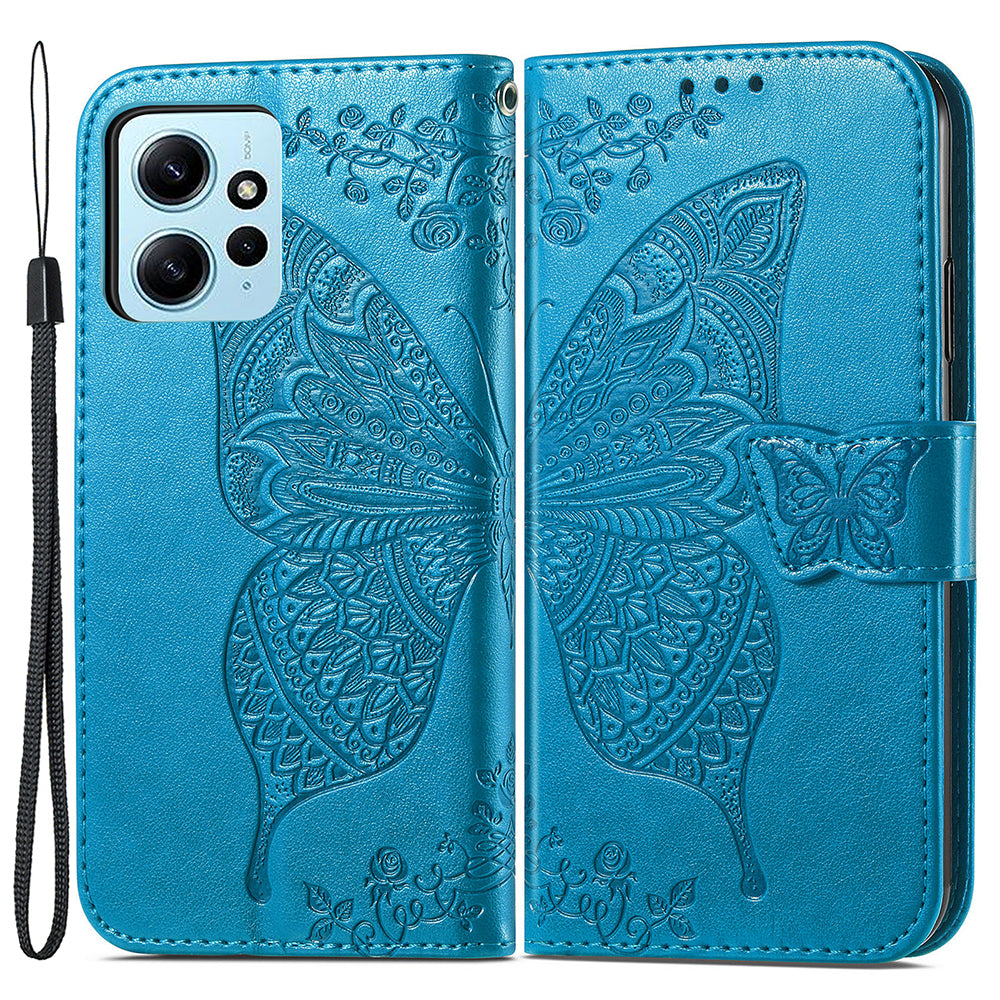 For Xiaomi Redmi Note 12 4G PU Leather Cover Stand Butterfly Imprinted Flip Wallet Phone Case