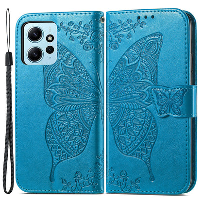 For Xiaomi Redmi Note 12 4G PU Leather Cover Stand Butterfly Imprinted Flip Wallet Phone Case