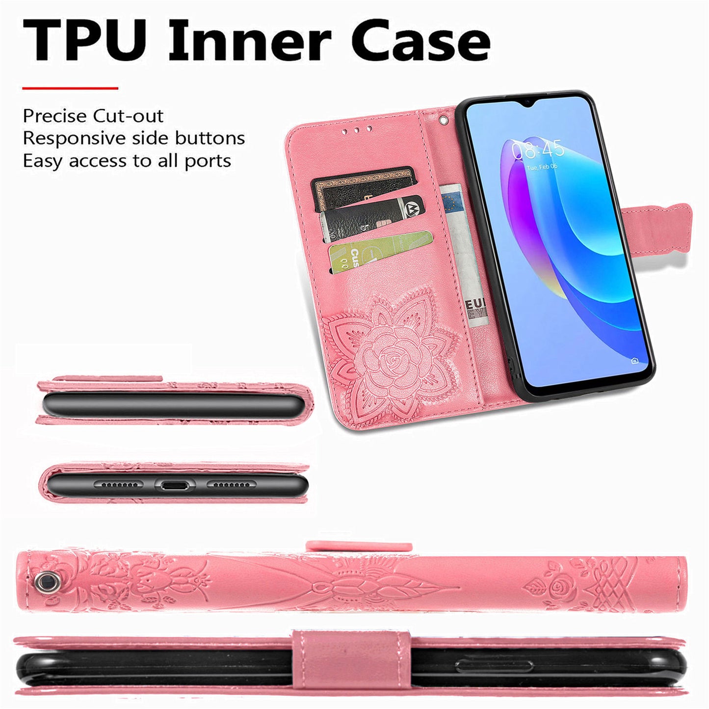 For Tecno Spark 10C 4G PU Leather Flip Cover Imprinting Butterfly Stand Wallet Cell Phone Case