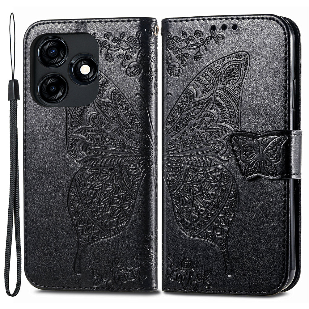 For Tecno Spark 10C 4G PU Leather Flip Cover Imprinting Butterfly Stand Wallet Cell Phone Case