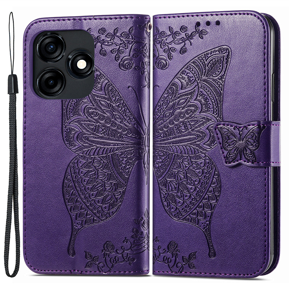 For Tecno Spark 10C 4G PU Leather Flip Cover Imprinting Butterfly Stand Wallet Cell Phone Case