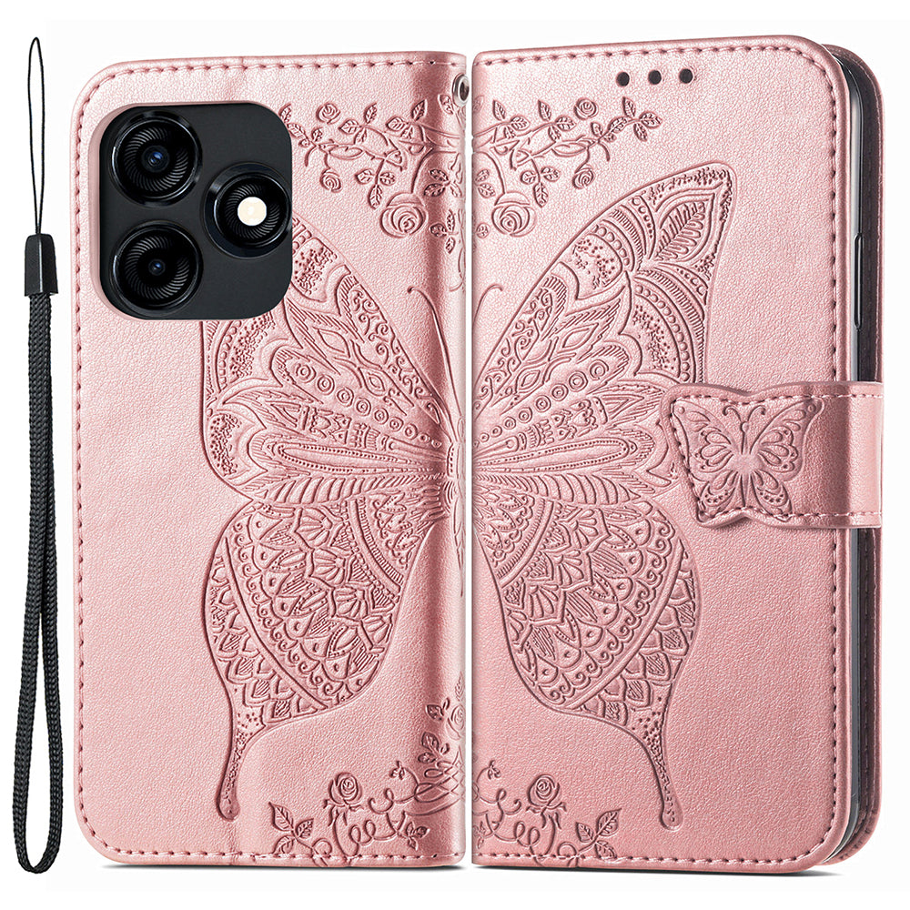 For Tecno Spark 10C 4G PU Leather Flip Cover Imprinting Butterfly Stand Wallet Cell Phone Case