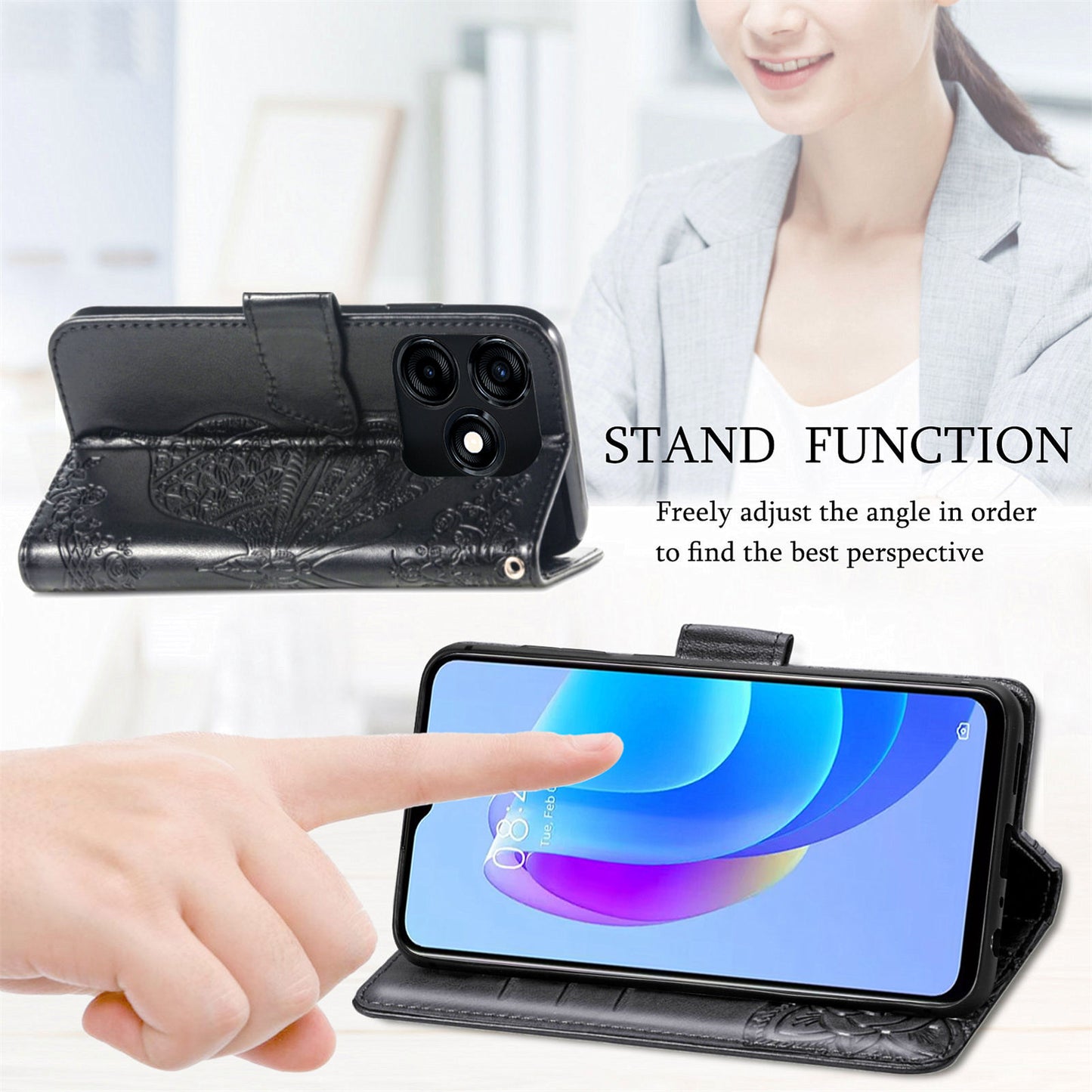 For Tecno Spark 10C 4G PU Leather Flip Cover Imprinting Butterfly Stand Wallet Cell Phone Case