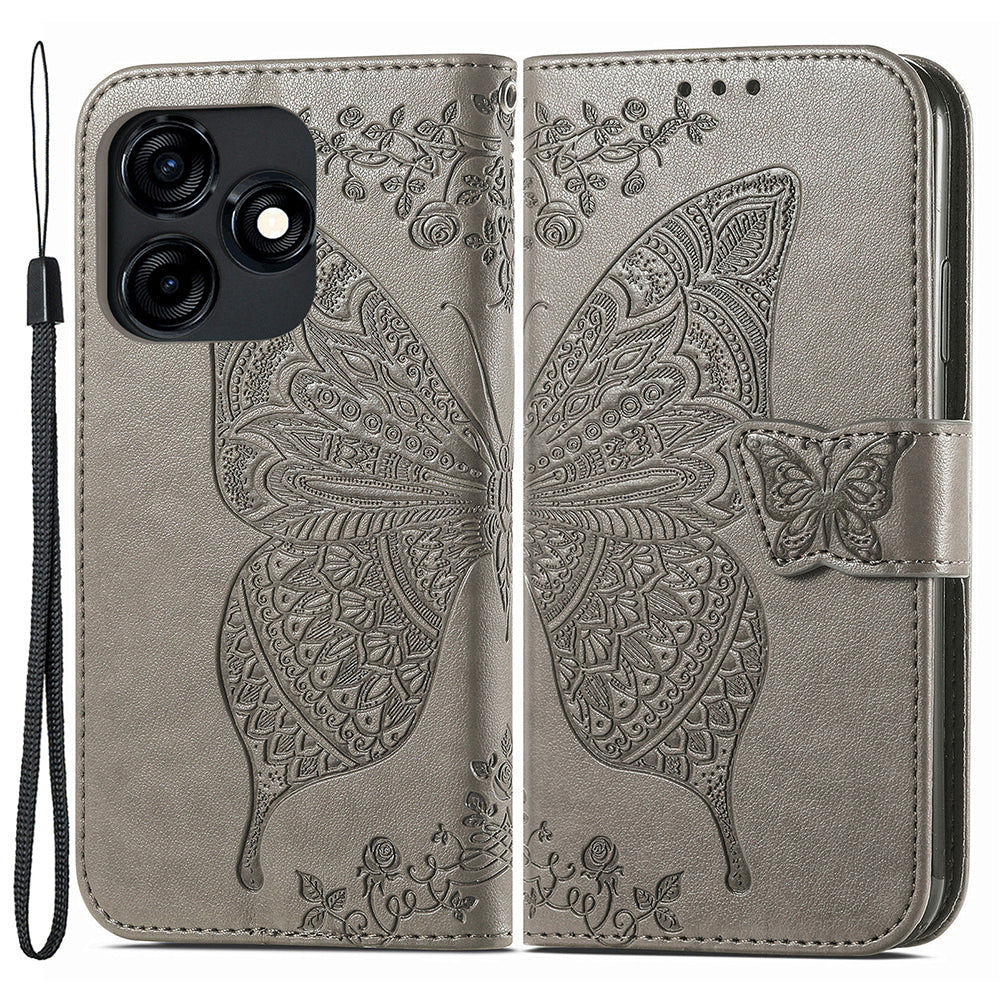 For Tecno Spark 10C 4G PU Leather Flip Cover Imprinting Butterfly Stand Wallet Cell Phone Case
