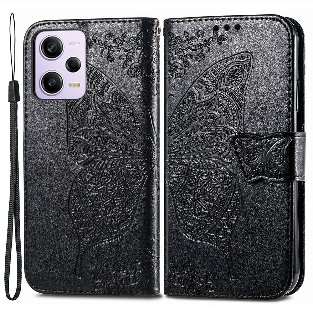 Flip Wallet Case for Xiaomi Redmi Note 12 Pro 5G / Note 12 Pro Speed 5G / Poco X5 Pro 5G , PU Leather Imprinting Butterfly Stand Phone Cover