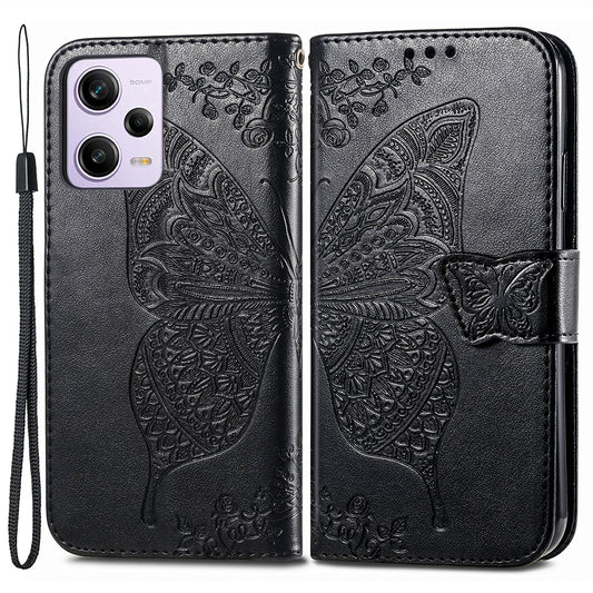 Flip Wallet Case for Xiaomi Redmi Note 12 Pro 5G / Note 12 Pro Speed 5G / Poco X5 Pro 5G , PU Leather Imprinting Butterfly Stand Phone Cover