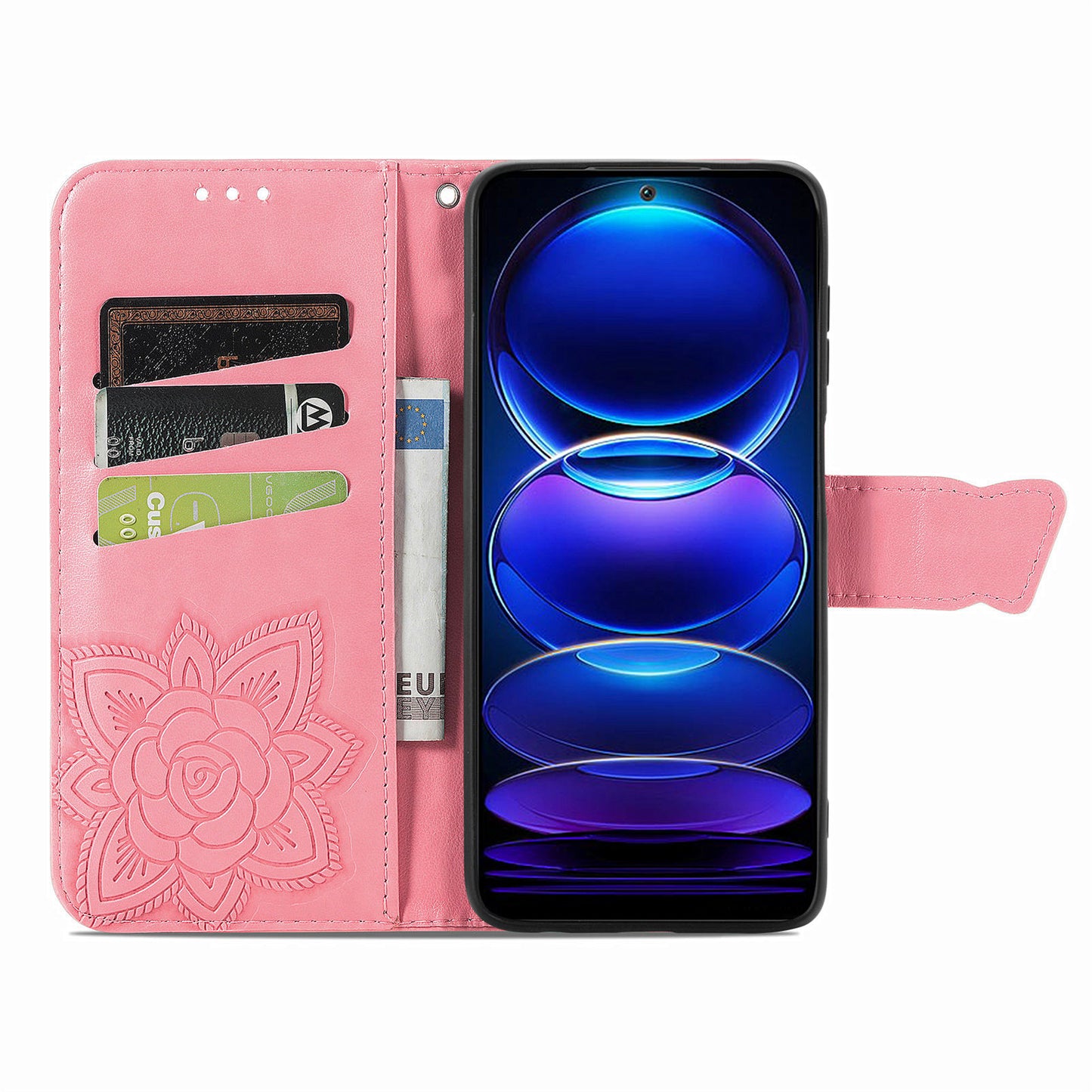 Flip Wallet Case for Xiaomi Redmi Note 12 Pro 5G / Note 12 Pro Speed 5G / Poco X5 Pro 5G , PU Leather Imprinting Butterfly Stand Phone Cover