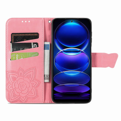 Flip Wallet Case for Xiaomi Redmi Note 12 Pro 5G / Note 12 Pro Speed 5G / Poco X5 Pro 5G , PU Leather Imprinting Butterfly Stand Phone Cover