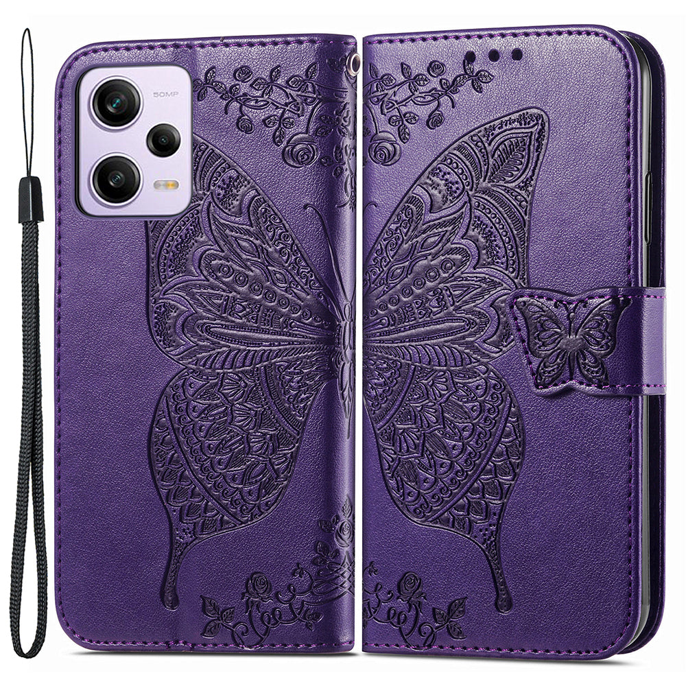 Flip Wallet Case for Xiaomi Redmi Note 12 Pro 5G / Note 12 Pro Speed 5G / Poco X5 Pro 5G , PU Leather Imprinting Butterfly Stand Phone Cover