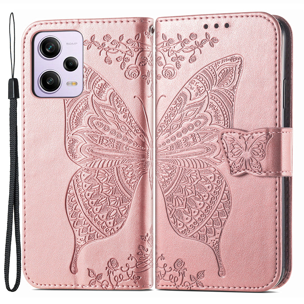 Flip Wallet Case for Xiaomi Redmi Note 12 Pro 5G / Note 12 Pro Speed 5G / Poco X5 Pro 5G , PU Leather Imprinting Butterfly Stand Phone Cover