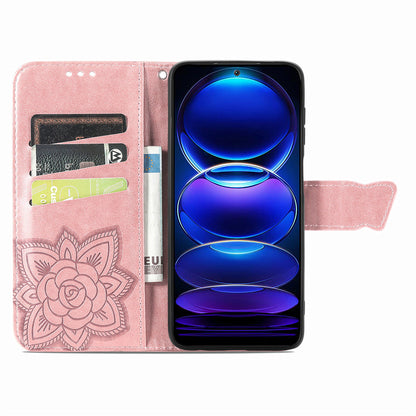 Flip Wallet Case for Xiaomi Redmi Note 12 Pro 5G / Note 12 Pro Speed 5G / Poco X5 Pro 5G , PU Leather Imprinting Butterfly Stand Phone Cover
